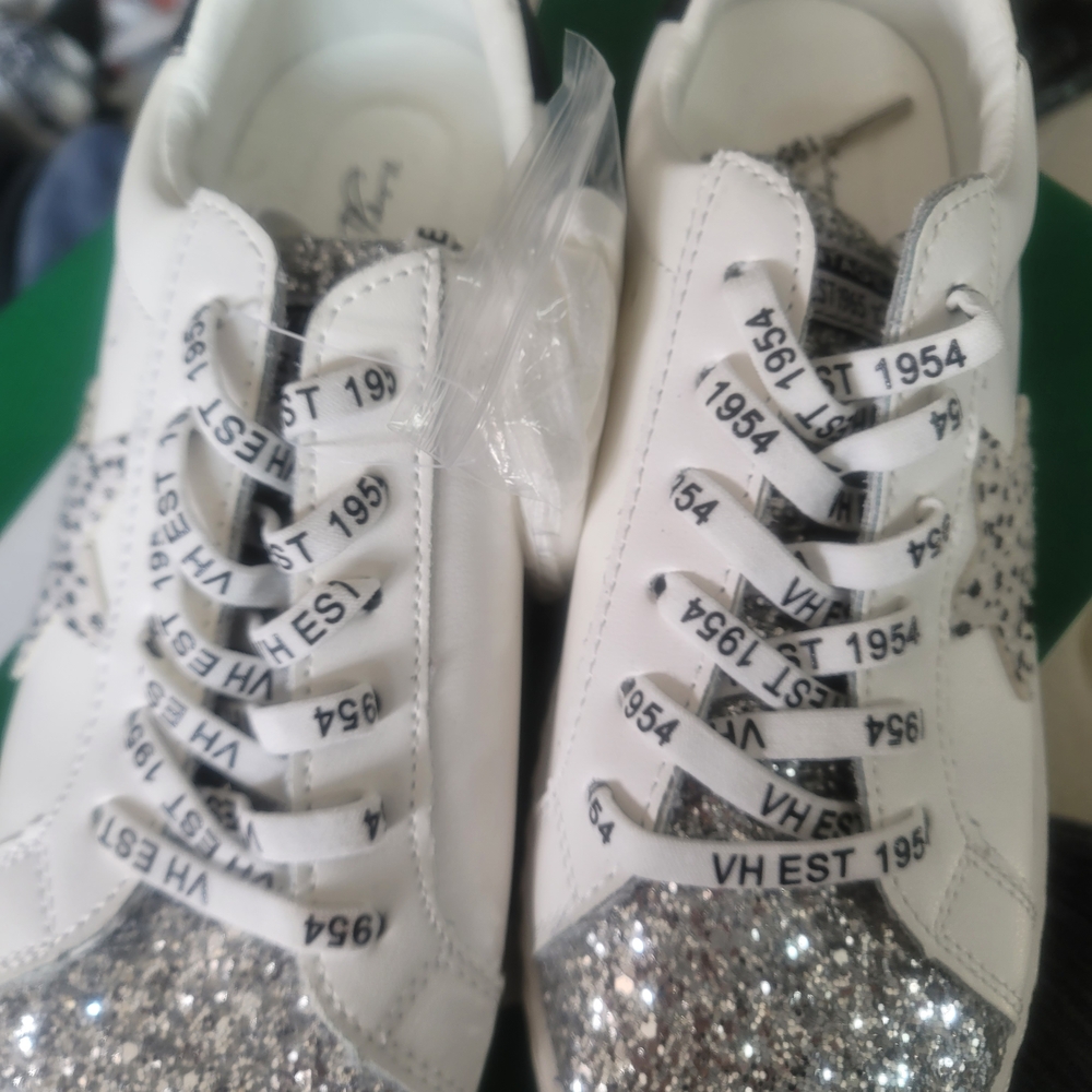 Vintage Havana White and Silver Glitter Kids Sneakers
